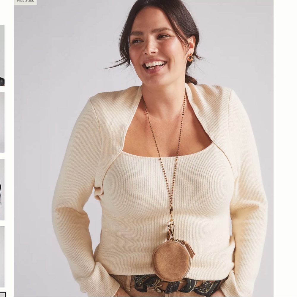 Anthropologie Women’s Ivory Ribbed Knit Top Sweater - Picture 4 of 15